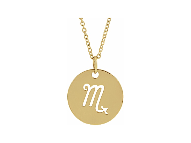 14K Yellow Gold Scorpio Zodiac Disc Pendant With Chain