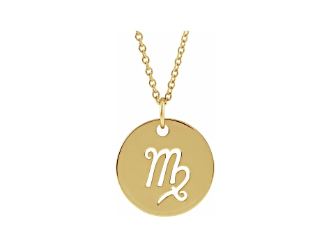 14K Yellow Gold Virgo Zodiac Disc Pendant With Chain