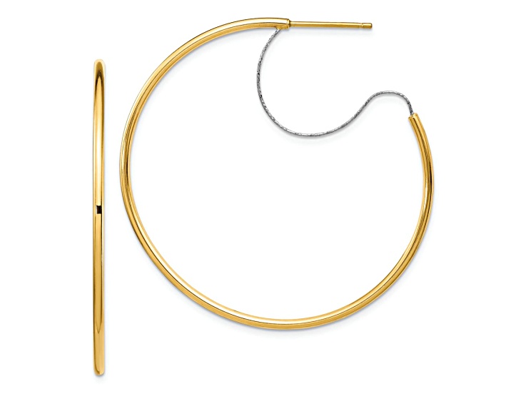 14k Yellow Gold and 14k White Gold Large Diamond-Cut Wire Polished 1 3/4" Hoop Earrings