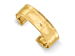 14k Yellow Gold 19mm Hammered Polished Cuff Bangle