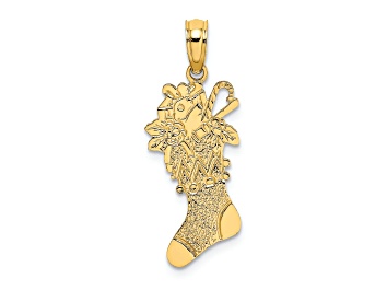 Picture of 14k Yellow Gold Polished and Textured Christmas Stocking Charm