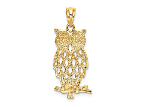 14K Two-tone Gold Rhodium Diamond-cut Owl Pendant