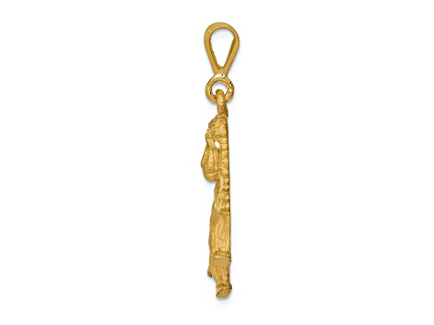 14k Yellow Gold Satin and Diamond-Cut Lion Pendant