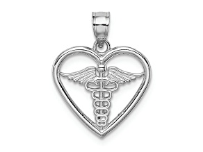 Rhodium Over 14k White Gold Polished and Textured Medical Heart Pendant