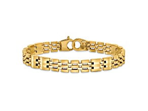 14K Yellow Gold Satin and Polished Men's Link Bracelet