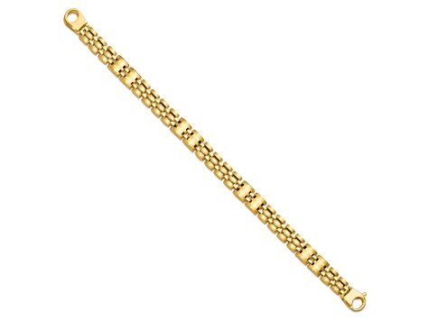 14K Yellow Gold Satin and Polished Men's Link Bracelet