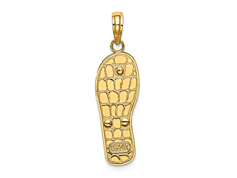 14K Yellow Gold with White Rhodium Multi-Colored 3D Enamel Fuschia Flowers On Flip-Flop Charm