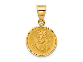 14k Yellow Gold Polished and Satin Solid Face of Jesus Medal Charm