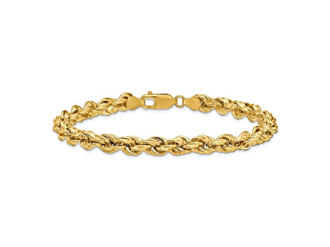 14K Yellow Gold 6mm Hollow Rope 8 Inch Bracelet