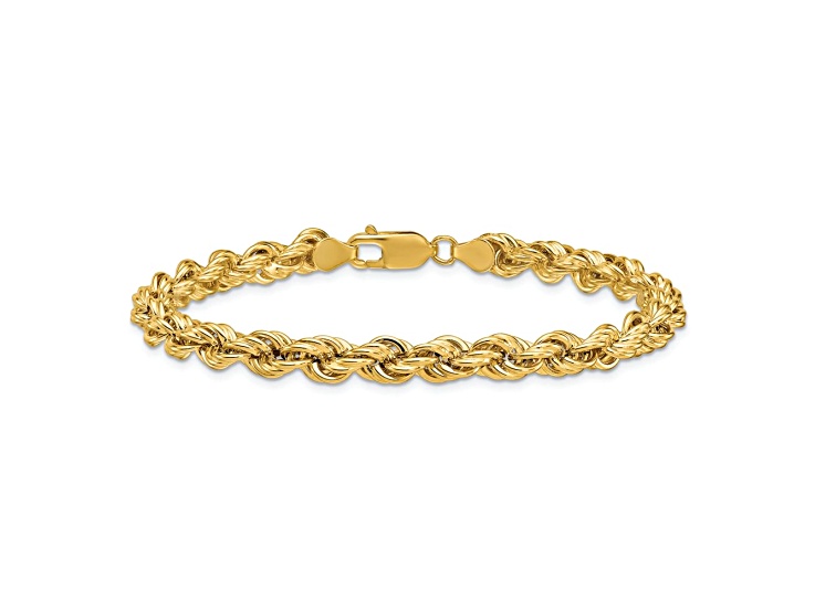 14K Yellow Gold 6mm Hollow Rope 8 Inch Bracelet
