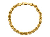 14K Yellow Gold 6mm Hollow Rope 8 Inch Bracelet