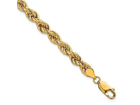 14K Yellow Gold 6mm Hollow Rope 8 Inch Bracelet