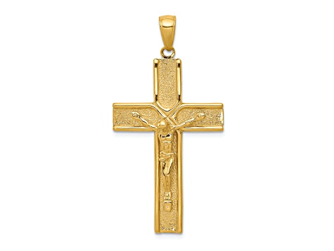 14K Yellow Gold Satin Finish Crucifix Pendant
