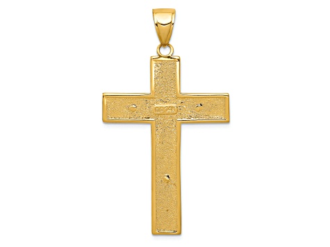14K Yellow Gold Textured Crucifix Latin Cross Pendant