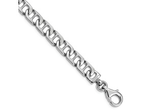 Rhodium Over 10k White Gold 6.5mm Hand Polished Fancy Mariner Link Bracelet