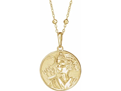 14K Yellow Gold Artemis Coin Pendant with Chain.