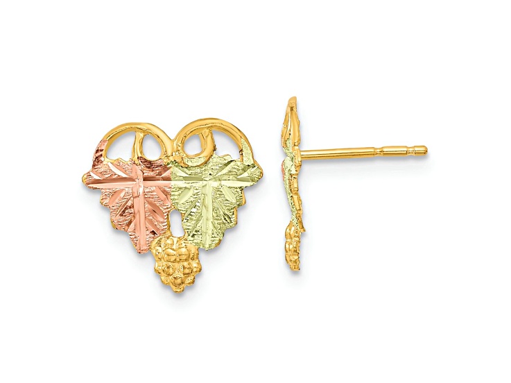 10k Yellow Gold with 12k Rose Gold and 12k Green Gold Accent Diamond-Cut Stud Earrings
