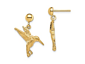 14k Yellow Gold Textured Hummingbird Dangle Earrings