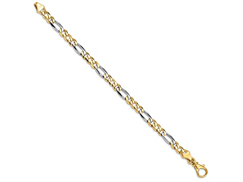 14K Yellow and White Gold 5.8mm Hand-Polished Fancy Link Bracelet