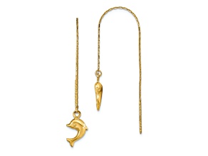 14k Yellow Gold Polished Dolphins Dangle Earrings