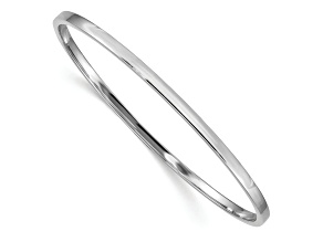 Rhodium Over 14k White Gold 3mm Polished Square Tube Slip-on Bangle