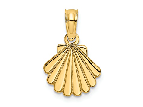 14k Yellow Gold Polished and Textured Shell Pendant