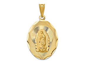 14K Yellow Gold Polished Diamond-cut Lady Of Guadalupe Oval Pendant
