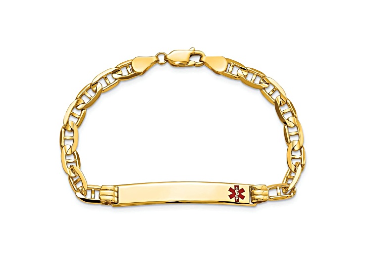 14k Yellow Gold Medical Red Enamel Mariner Link ID Bracelet