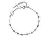 Rhodium Over 14K White Gold Diamond-cut Cross and Miraculous Medal 0.75 Inch Extension Bracelet