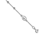 Rhodium Over 14K White Gold Diamond-cut Cross and Miraculous Medal 0.75 Inch Extension Bracelet