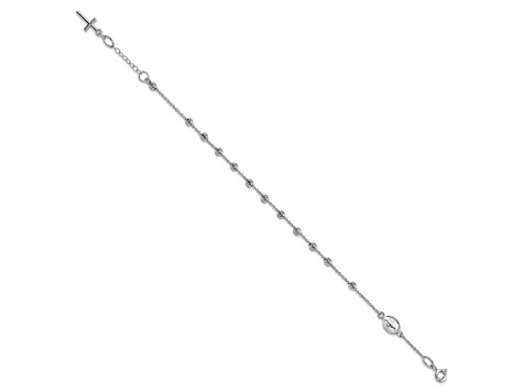 Rhodium Over 14K White Gold Diamond-cut Cross and Miraculous Medal 0.75 Inch Extension Bracelet