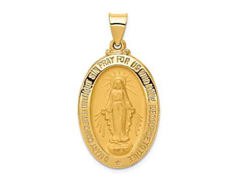 14K Yellow Gold Polished and Satin Miraculous Medal Hollow Pendant