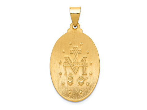14K Yellow Gold Polished and Satin Miraculous Medal Hollow Pendant