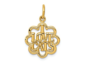 14k Yellow Gold Textured I Love Cats Pendant