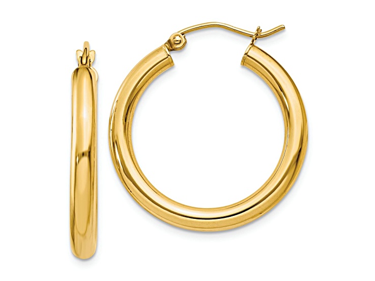 14k Yellow Gold Polished 1" Tube Hoop Earrings