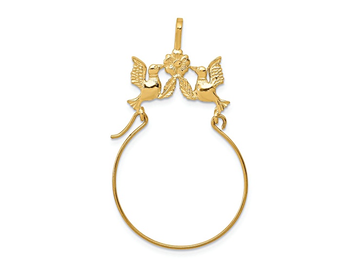 14K Yellow Gold Polished Doves and Bow Charm Holder