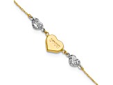 14k Two-tone Gold Puffed Love Heart and Diamond-Cut Hearts Bracelet