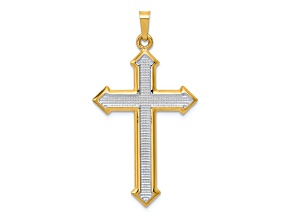 14k Yellow Gold and Rhodium Over 14k Yellow Gold Polished and Textured Passion Cross Pendant