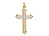 14k Yellow Gold and Rhodium Over 14k Yellow Gold Polished and Textured Passion Cross Pendant