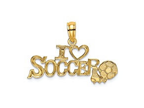 14k Yellow Gold Textured I Love (Heart) Soccer with Ball Charm