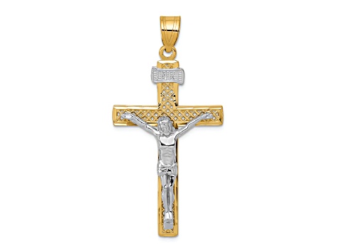 14K Yellow and White Gold INRI Crucifix Pendant