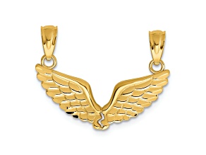 14k Yellow Gold Polished and Textured 2-Piece Break-Apart Angel Wings Pendants