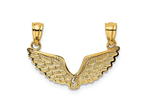 14k Yellow Gold Polished and Textured 2-Piece Break-Apart Angel Wings Pendants