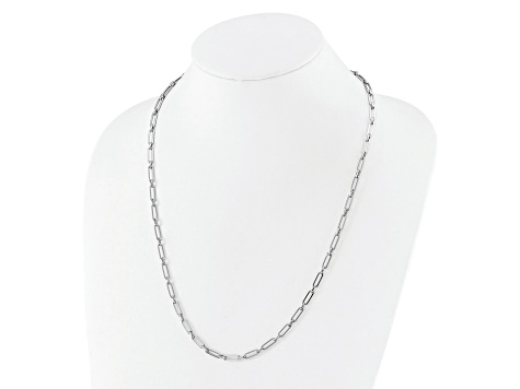 14K White Gold Polished Flat Oval Link Necklace