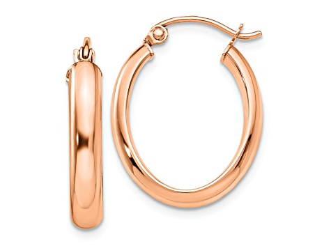 14K Rose Gold 7/8" Polished Oval Tube Hoop Earrings