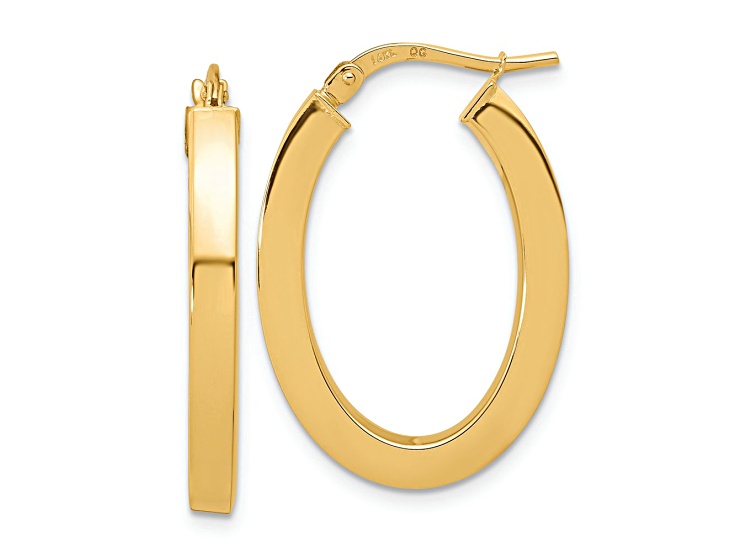 14k Yellow Gold 7/8" Polished Square Tube Oval Hoop Earrings