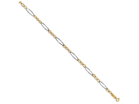 14k Two-tone Gold Diamond-Cut Oval Design Bracelet