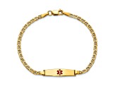 14k Yellow Gold Medical Soft Diamond Shape Red Enamel Mariner Link ID Bracelet