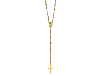 Picture of 14K Yellow, White and Rose Gold Beaded Rosary 17-inch with 3-inch Extension
