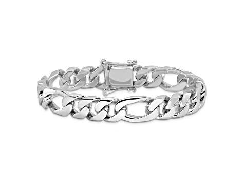 Rhodium Over 14k White Gold 10mm Hand-Polished Figaro Link Bracelet